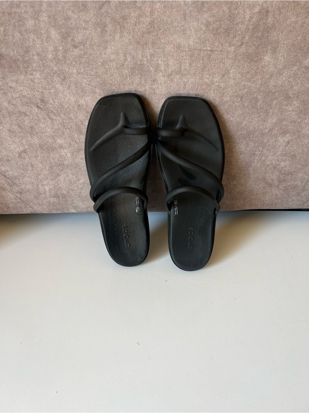 CROCS Black Strappy Slide Sandals